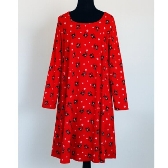 Vintage Lane Bryant Black Cat Print Red Nightgown Dress Plus Size 2X - Picture 1 of 12